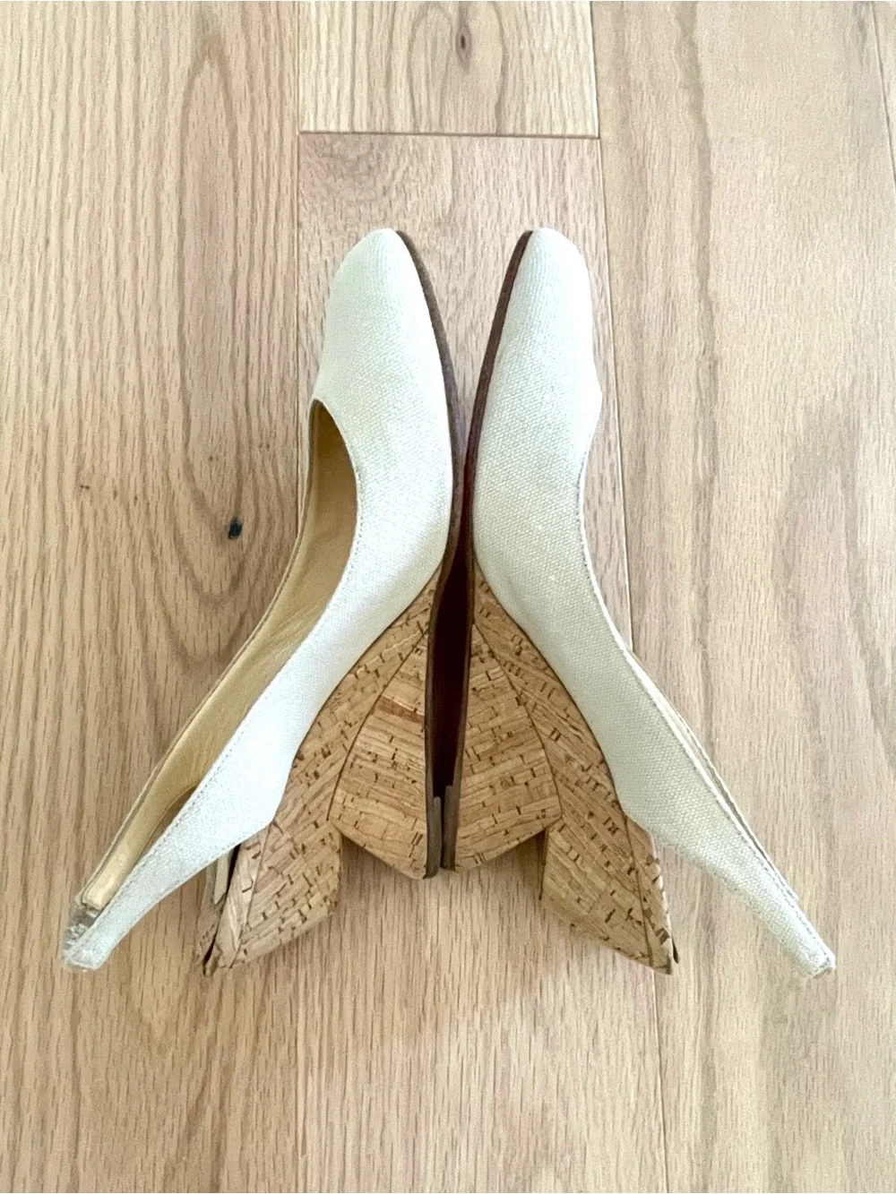 Christian Louboutin Bebe-Fusee Sculptural Canvas Cork Wedge Slingbacks 37